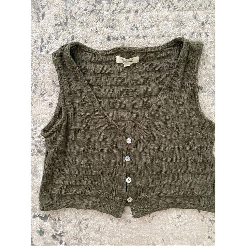 Madewell Olive Knit Button-Front Crop Vest